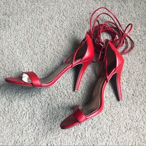 MADDEN GIRL RED STRAPPY 3 INCH HEELS